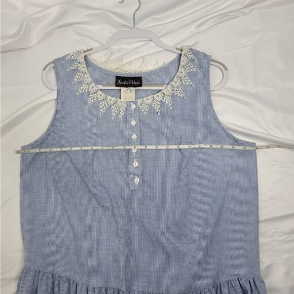 VINTAGE 80s sleeveless pinstripe‎ drop waist lace collar midi dress volup 1X - Picture 9 of 11